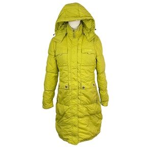 90 Down 10 Feather Puffer Coat M Lime Green Longline Parka Hooded Pockets Jacket